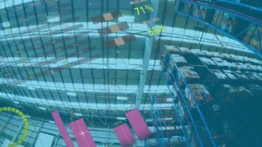 Arka plandaki depoya karşı istatistiksel veri işlemenin dijital bileşimi. lojistik ve ulaşım sektörü kavramı