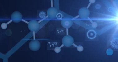 Veri işleme üzerinde DNA ipliği logosu animasyonu. Bilim ve araştırma konsepti dijital olarak oluşturulmuş video.