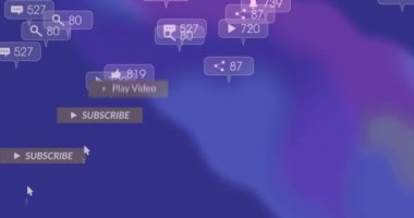 Mor arkaplan üzerindeki afişlerde sosyal medya ve simgelerin canlandırılması. Sosyal medya, bağlantı ve iletişim konsepti dijital olarak oluşturulmuş video.