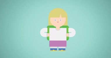 Yeşil arka planda hareket eden liseli kız ikonu animasyonu. okul, eğitim ve öğrenim konsepti dijital olarak oluşturulmuş video.