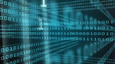 İkili kod üzerinden dijital arayüz ve bilimsel veri işleme animasyonu. Bilim ve araştırma konsepti dijital olarak oluşturulmuş video.