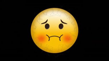 Soyut geometrik şekillerin dijital animasyonu siyah arkaplanda hasta yüz ifadelerinin üzerinde dönüyor. ifade ve iletişim kavramı