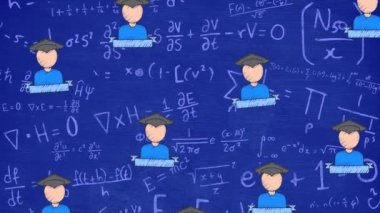 Matematiksel denklemler üzerine okul çocuklarının animasyonları. okul, eğitim ve öğrenim konsepti dijital olarak oluşturulmuş video.