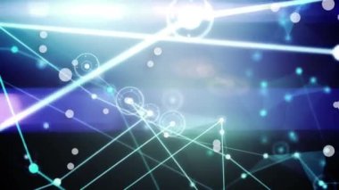 Işığın beyaz noktalarının siyaha bağlı olarak bağlantı ve ışık ağının üzerinde yüzmesi. küresel iletişim ağı ve dijital arayüz konsepti dijital olarak oluşturulmuş video.
