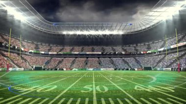 Spor stadyumunun üzerinde mavi ve beyaz dairelerin animasyonu. Vatanseverlik ve kutlama konsepti dijital olarak oluşturulmuş video.