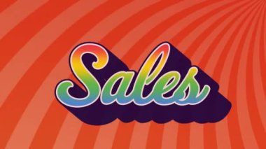 Satış metniyle turuncu arkaplan arasındaki gökkuşağı efektinin dijital animasyonu. satış indirimi ve perakende iş konsepti