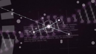 Veri işleme ve bağlantı ağının üzerinde dönen DNA iplikçiklerinin animasyonu. Bilim ve araştırma konsepti dijital olarak oluşturulmuş video.