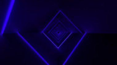 Siyah arkaplanda parlayan neon mavi tünele karşı parlayan neon pembe QR kodunun dijital animasyonu. barkod tanımlama ve teknoloji kavramı
