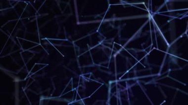 Siyah arkaplanda hareket eden mavi bağlantı ağının animasyonu. küresel iletişim ağı, veri paylaşımı ve dijital arayüz konsepti dijital olarak oluşturulmuş video.