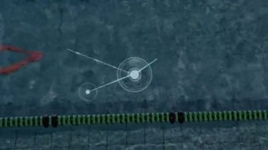 Yüzen kadın yüzücünün üzerindeki bağlantı ağının animasyonu. global spor, fitness ve veri işleme konsepti dijital olarak oluşturulmuş video.