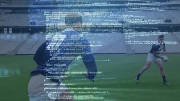 Animación Del Procesamiento Datos Sobre Jugadores Rugby Estadio Concepto Global — Vídeos de Stock