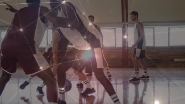 Animacja Sieci Połączeń Nad Meczem Koszykówki Siłowni Globalna Koncepcja Sportów — Wideo stockowe