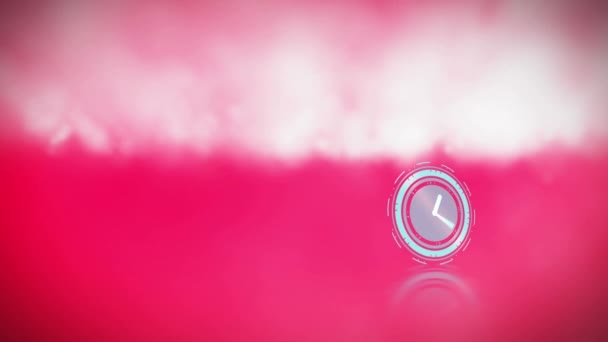 Digital Animation Neon Digital Clock Ticking Smoke Effect Pink Background — Stock Video