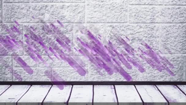 Animazione Digitale Tracce Luce Viola Che Cadono Sulla Superficie Legno — Video Stock