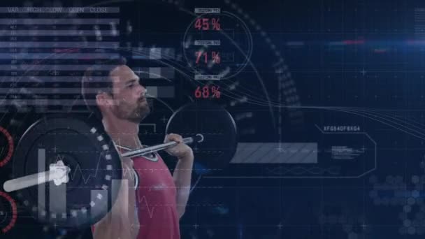 Animering Databehandling Över Stark Man Utövar Med Gym Utrustning Sport — Stockvideo