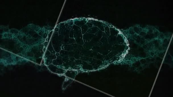 黒い背景に白い線に対して回転する人間の脳のデジタルアニメーション 医学研究科学技術の概念は — ストック動画