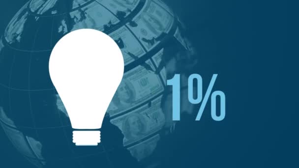 Animation Light Bulb Percent Filling Blue Globe Formed American Dollars — Stock Video