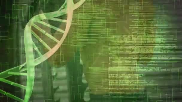 Animação Fio Dna Sobre Homem Musculoso Exercitando Ginásio Conceito Global — Vídeo de Stock