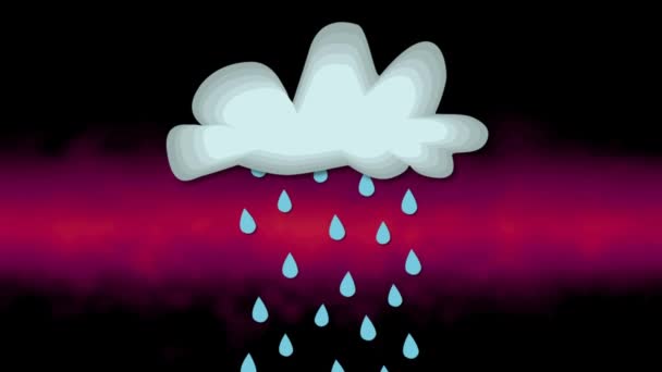 蓝雨从淡灰色的云彩上飘落在粉色和黑色背景上的动画 天气和变化概念数字生成的视频 — 图库视频影像