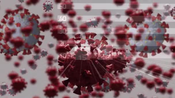 Ψηφιακή Απεικόνιση Πολλαπλών Κυττάρων Covid Έναντι Επεξεργασίας Στατιστικών Δεδομένων Γκρίζο — Αρχείο Βίντεο