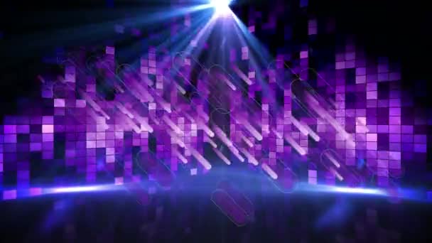 Анимация Фиолетовых Легких Следов Падающих Над Точечным Светом Светящимся Фиолетовым — стоковое видео