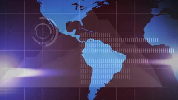 Dünya Haritası Üzerinde Tarama Veri Işlemenin Animasyonu Küresel Finans Veri — Stok video