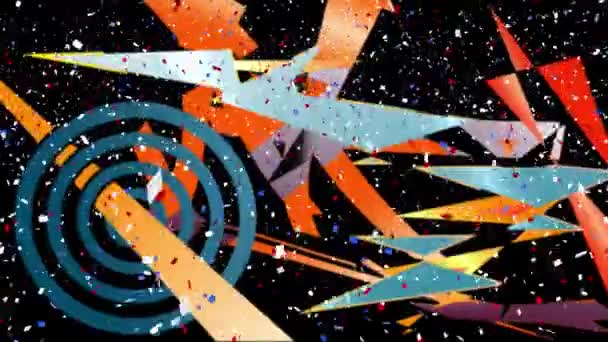 Animasi Biru Dan Merah Confetti Atas Bentuk Latar Belakang Hitam — Stok Video