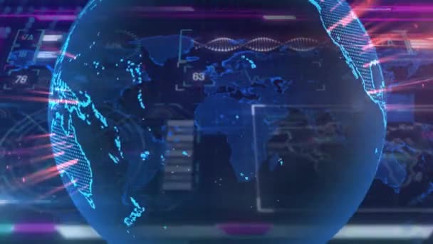 Animace Globu Zpracování Dat Rozhraní Digitální Rozhraní Komunikační Technologický Koncept — Stock video