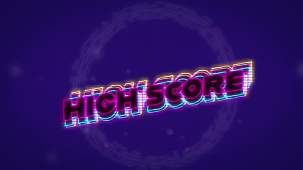 Digital Animation Neon High Score Text Med Skuggeffekt Över Lysande — Stockvideo