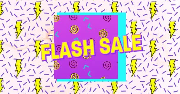 Animatie Van Flash Sale Tekst Gele Letters Felgekleurde Donder Flash — Stockvideo