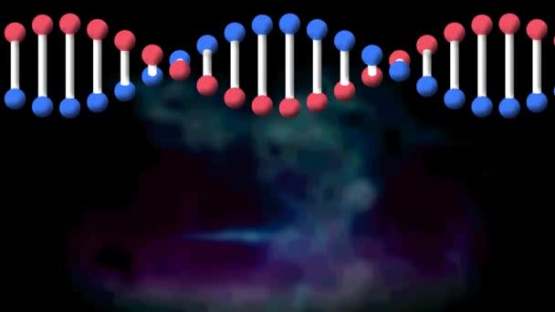 Animación Rotación Modelo Dna Hebra Sobre Púrpura Azul Nube Smaoke — Vídeos de Stock