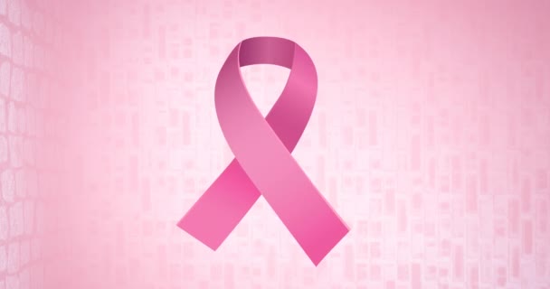 Animation Pink Ribbon Logo Appearing Pink Background Breast Cancer Positive — Stock Video