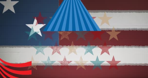 Animace Veselého Textu Dne Práce Nad Americkými Vlajkovými Hvězdami Pruhy — Stock video