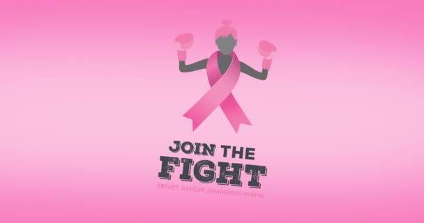 Animation Pink Ribbon Logo Breast Cancer Text Appearing Pink Background — Stock Video