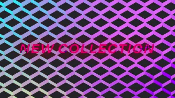 Animatie Van Nieuwe Collectie Tekst Gloeiende Kleurrijke Geometrische Vormen Winkel — Stockvideo