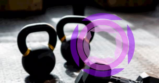 Animation Purple Scopes Spinning Kettlebells Weights Gym Fitness Active Lifestyle — Stock Video