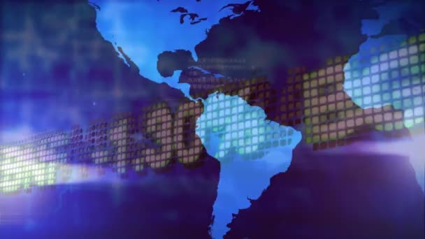 Animation Traitement Des Données Financières Sur Carte Monde Entreprise Mondiale — Video