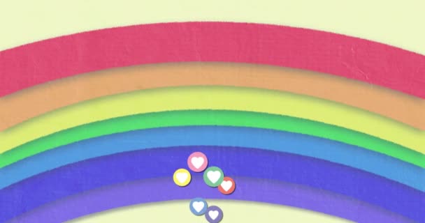 Animazione Icone Del Cuore Dei Social Media Sfondo Arcobaleno Social — Video Stock