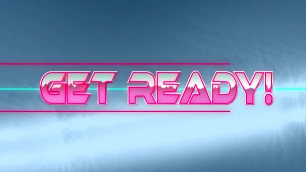 Get Ready Text Neon Banner Spots Light Blue Background Концепция — стоковое видео
