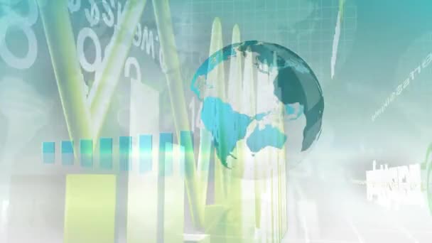 Animación Estadísticas Procesamiento Datos Financieros Mapa Mundial Mundo Negocios Globales — Vídeo de stock