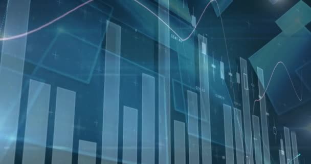 Animação Estatísticas Processamento Dados Fundo Azul Conceito Global Negócios Interface — Vídeo de Stock