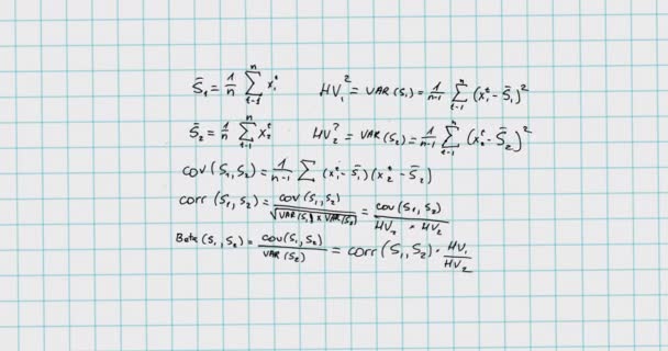 Animación Ecuaciones Matemáticas Moviéndose Sobre Fondo Blanco Escuela Educación Estudio — Vídeo de stock