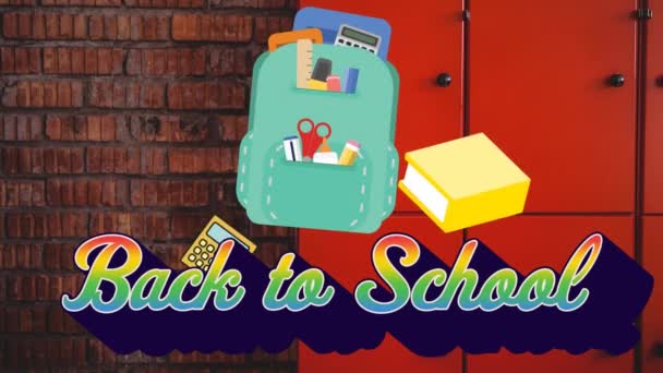 Animation Back School Text School Items Icons School Lockers School — Stock Video