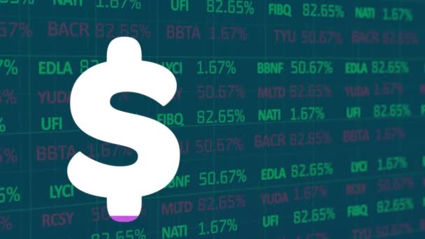 Animación Signo Dólar Llenándose Púrpura Sobre Procesamiento Datos Financieros Finanzas — Vídeos de Stock