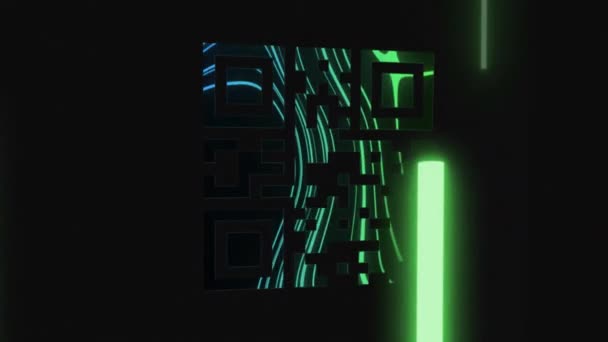 Digital Animation Glowing Green Abstract Shapes Lines Black Background Background — Stock Video