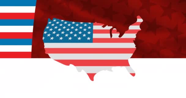 Κινούμενα Σχέδια Του Χάρτη Ηπα Χρωματισμένα Αμερικανική Σημαία Πάνω Από — Αρχείο Βίντεο