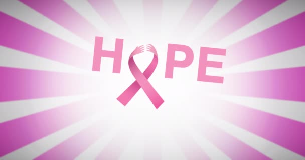 Animation Pink Ribbon Logo Hope Text Appearing Pink Background Breast — Stock Video