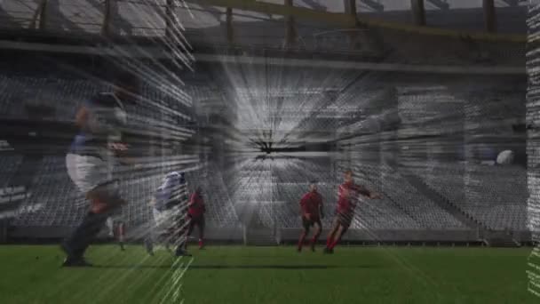 Animering Databehandling Över Rugbyspelare Stadion Globalt Koncept För Sport Fitness — Stockvideo