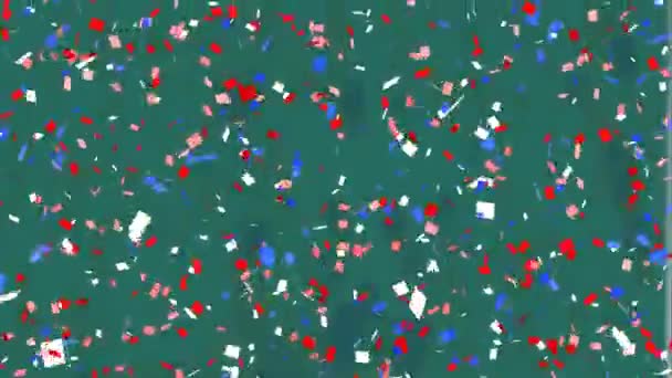 Animation Confettis Rouges Blancs Bleus Tombant Sur Fond Vert Célébration — Video