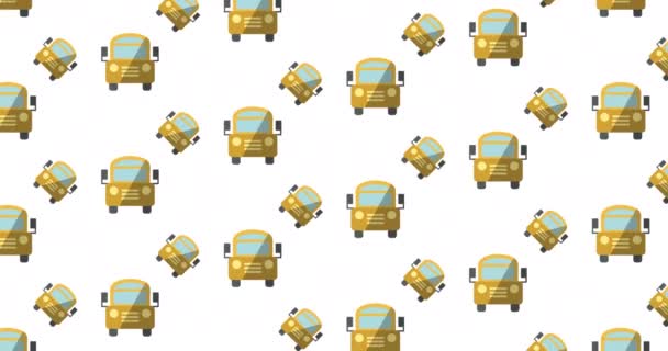 Animatie Van Schoolbus Pictogrammen Bewegen Witte Achtergrond School Onderwijs Studie — Stockvideo